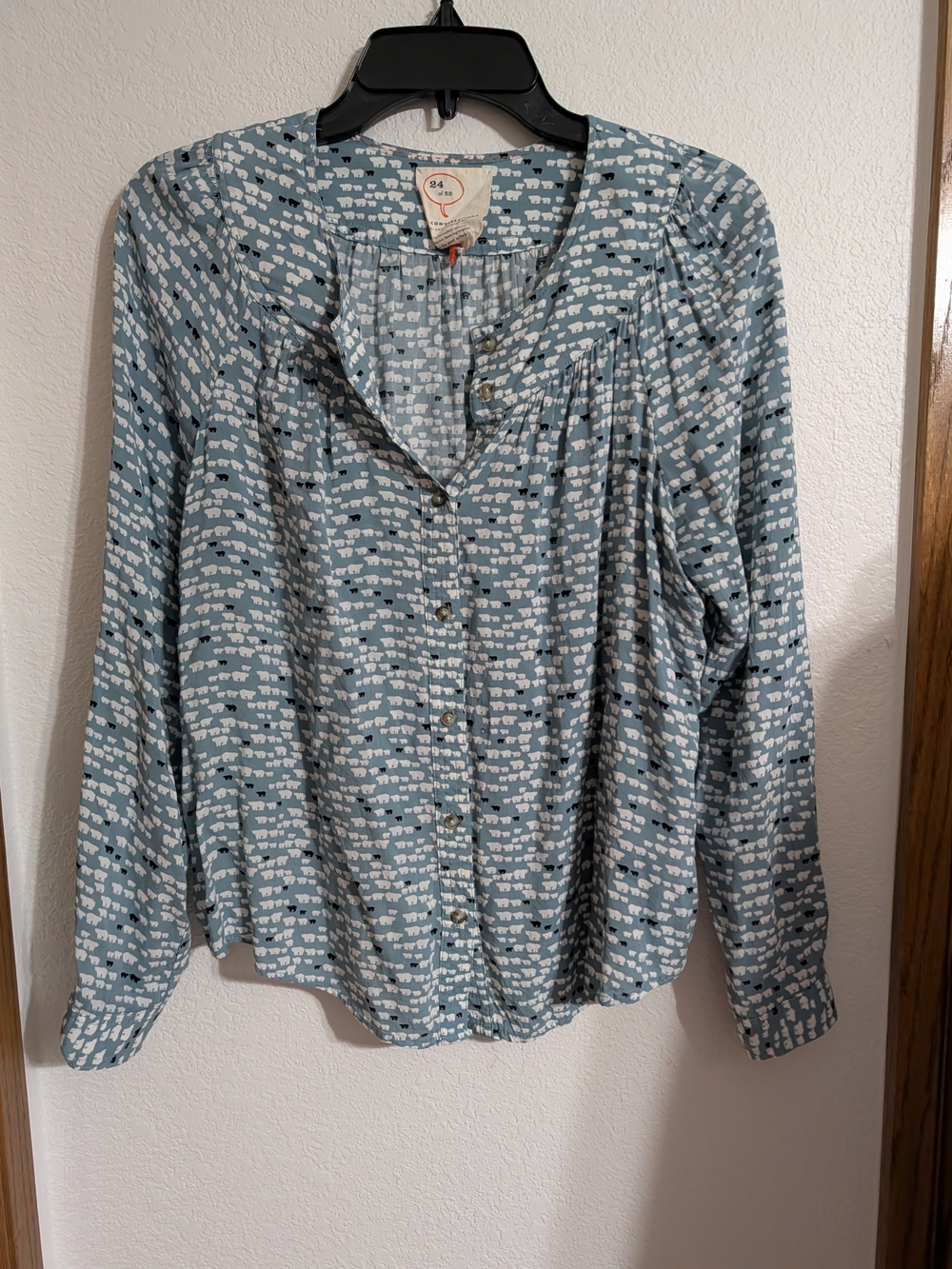 Conversations By Anthropologie Blue Printed Button-Down Shirt